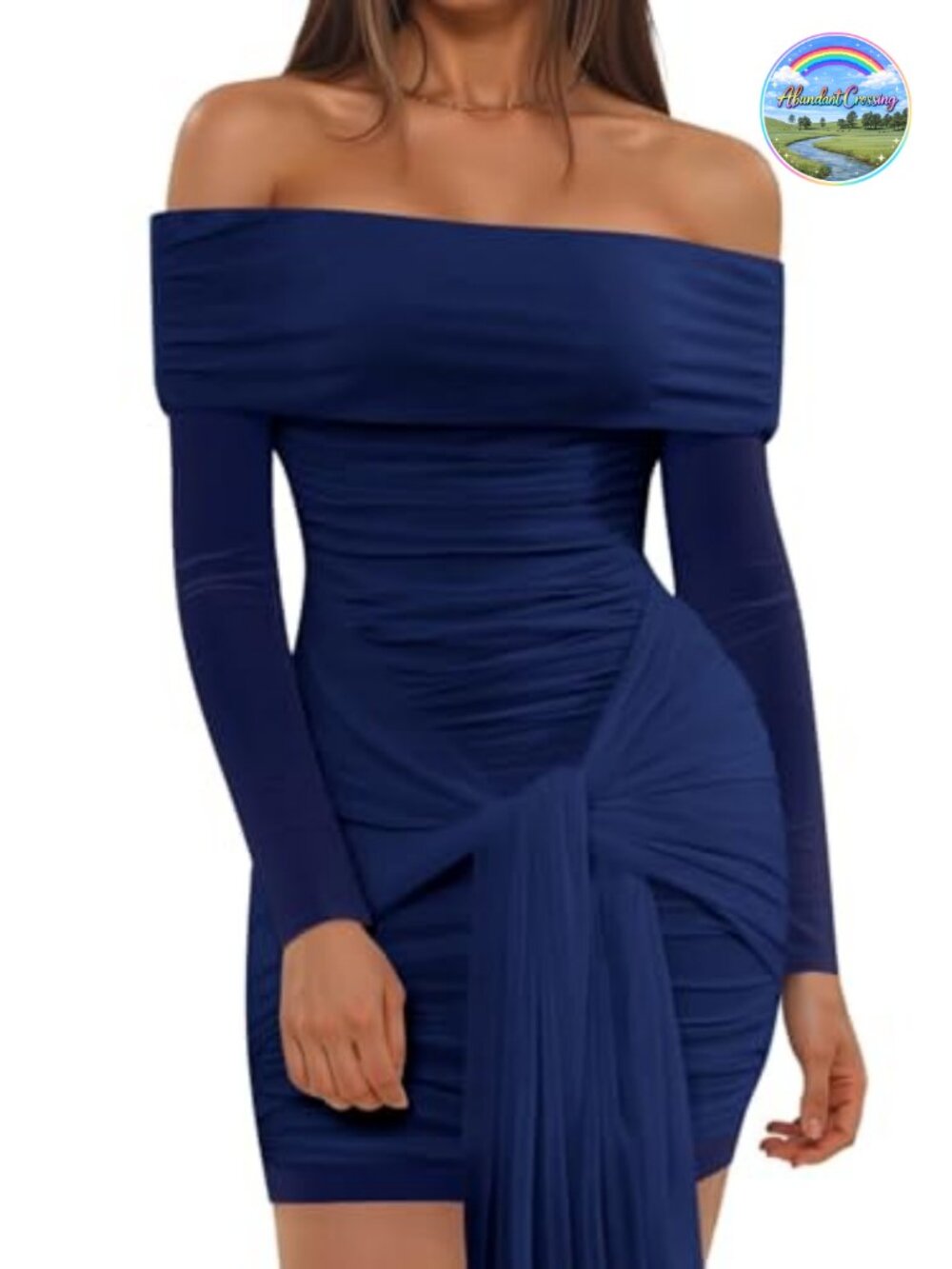 Women's Off Shoulder Long Sleeve Ruched Bodycon Cocktail Dress